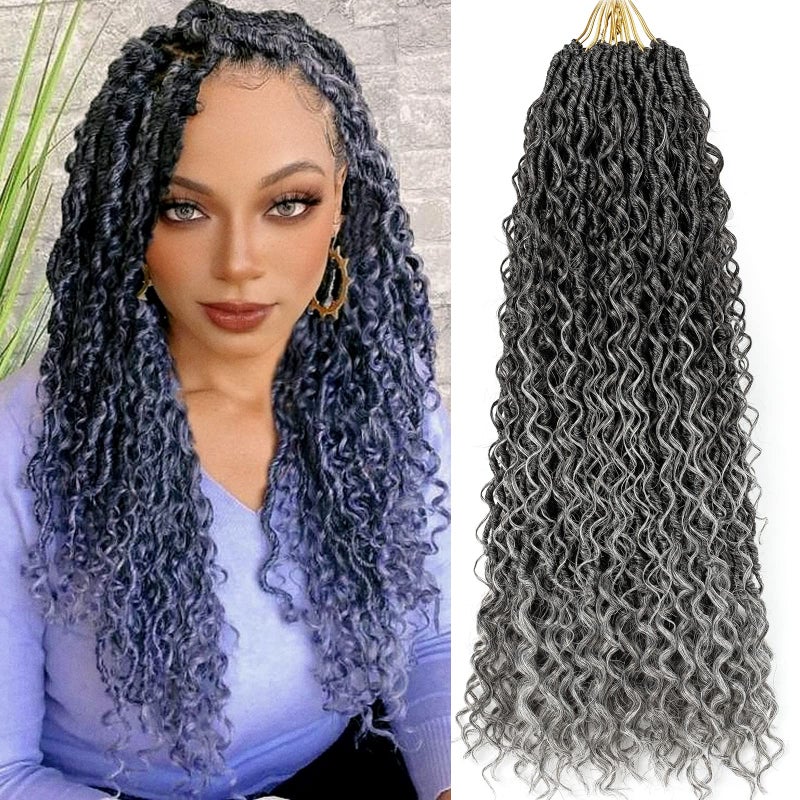Ombre Grey Boho Goddess Locs Crochet Hair 22 Inch 8 Packs New Goddess Faux Locs Crochet Hair For Women With Curly Ends Hippie Locs Pre Looped Crochet BraidsItch Free 228 piecesT1BGrey